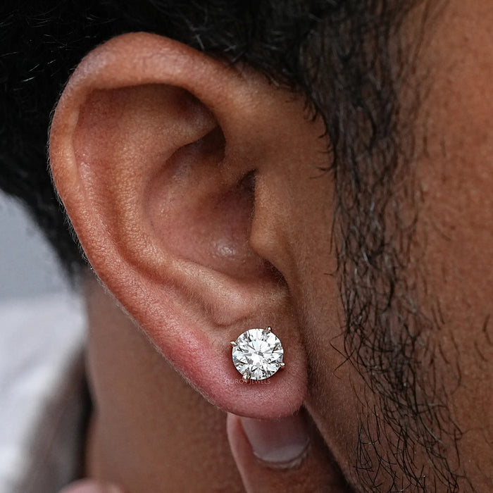 Round Solitare Diamond Men's Earring