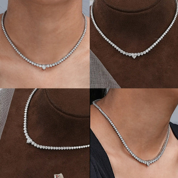 Heart & Round Lab Diamond Tennis Necklace