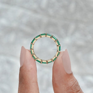 Green Emerald Baguette Cut Gemstone Eternity Band