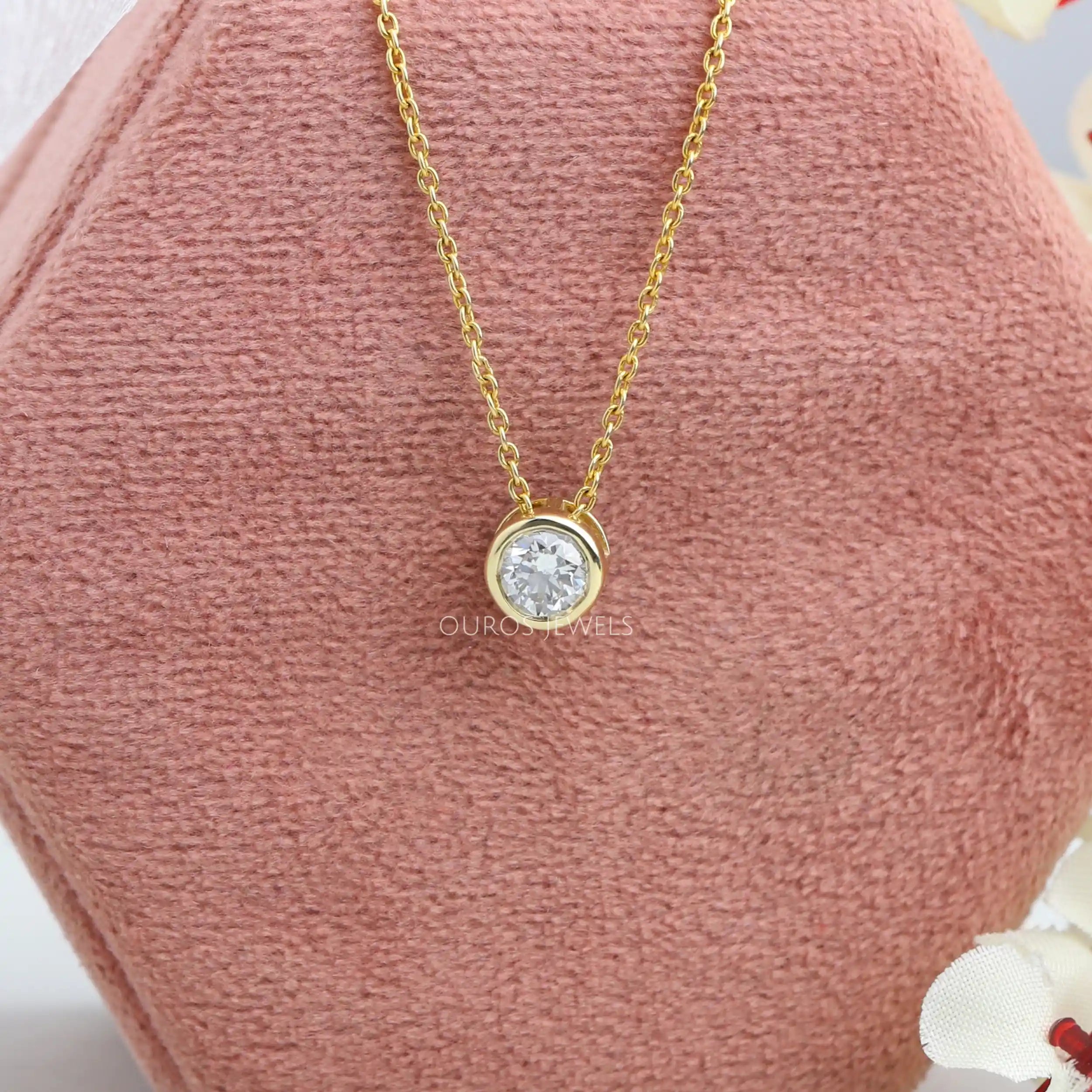 Yellow Gold Bezel-Set Round Diamond Necklace