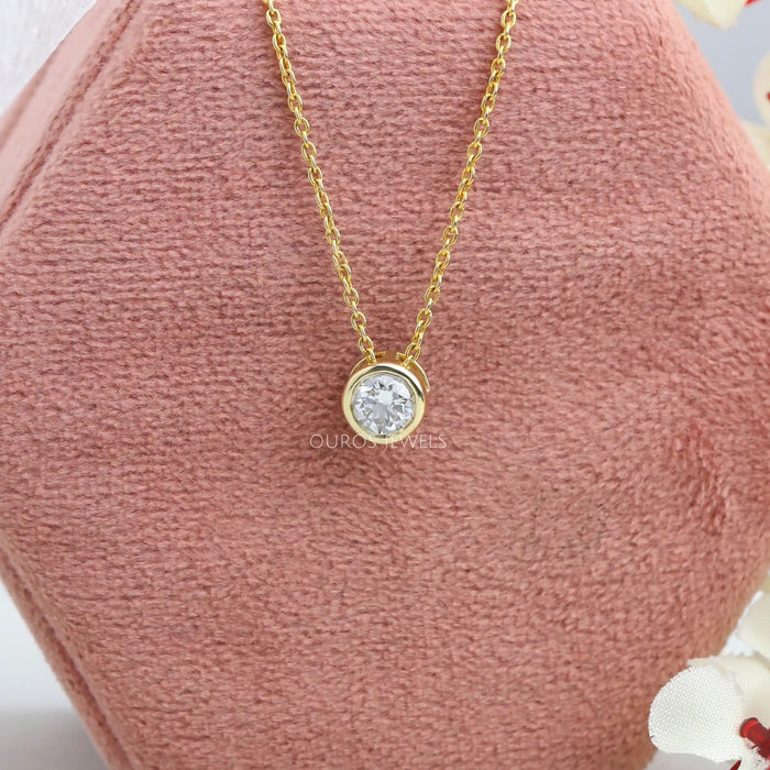 Yellow Gold Bezel-Set Round Diamond Necklace