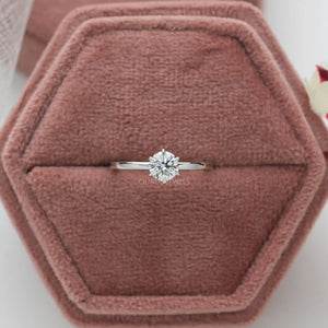 [ Round-Cut Solitaire Ring in a Pink Box]-[Ouros Jewels]