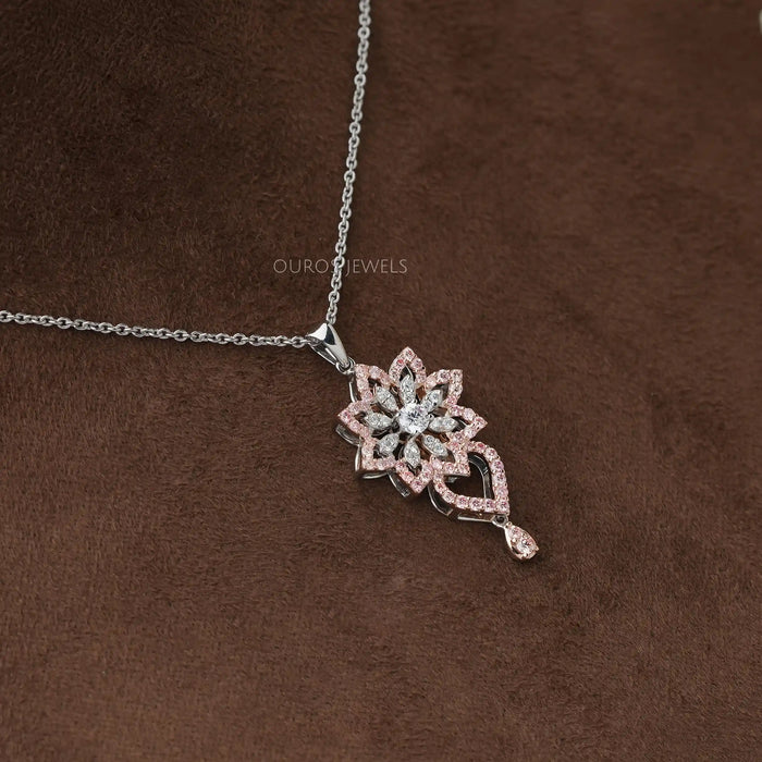 [Flower Diamond With Heart Cut Pendant]-[Ouros Jewels]