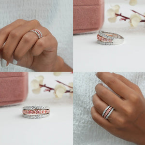 [Collage of Round Diamond Triple Row Ring]-[Ouros Jewels]