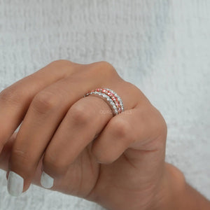 [A Women wearing Triple Row Pink Diamond Ring]-[Ouros Jewels]