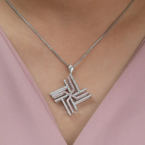 [A Women wearing Round Pink Diamond Intersecting Pendant]-[Ouros Jewels]