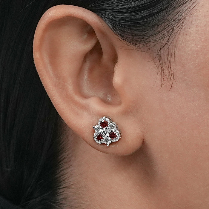 Red Ruby Three Stone Stud