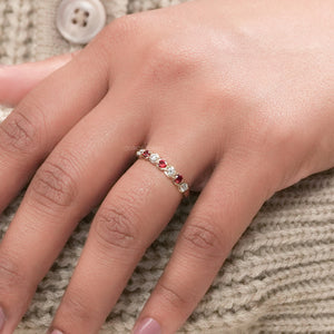 Red Gemstone Round Cut Lab Diamond Half Eternity Band