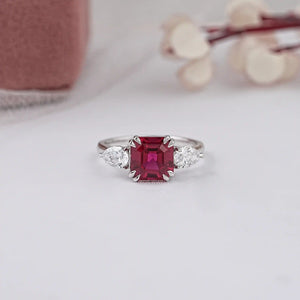 Ruby with Diamond Three Stone Ring