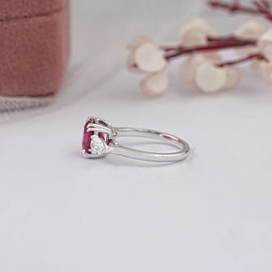 Ruby with Diamond Three Stone Ring