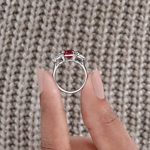 Ruby with Diamond Three Stone Ring