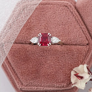 Ruby with Diamond Three Stone Ring