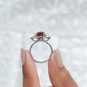 Ruby And Half Moon Diamond Three Stone Ring