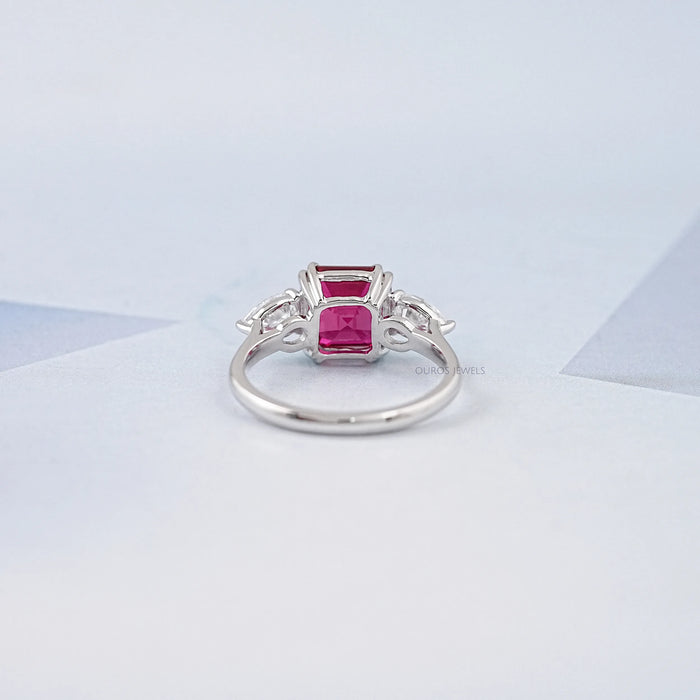 Ruby with Diamond Three Stone Ring