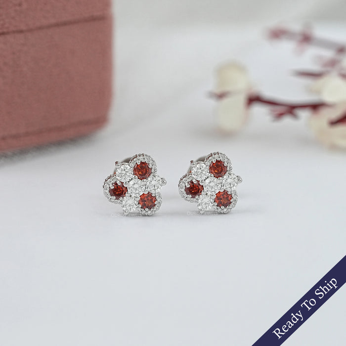 Red Ruby Three Stone Stud