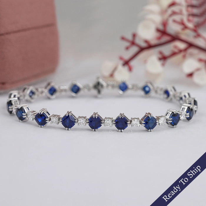 Sapphire Cushion Cut  Lab Grown Gemstone Bracelet