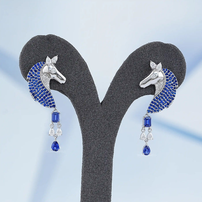 Sapphire Lab Gemstone Unicorn Antique Earrings