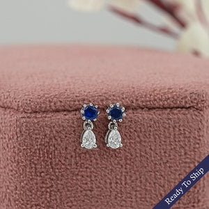 Sapphire Round Cut Lab Gemstone Dangle Earrings