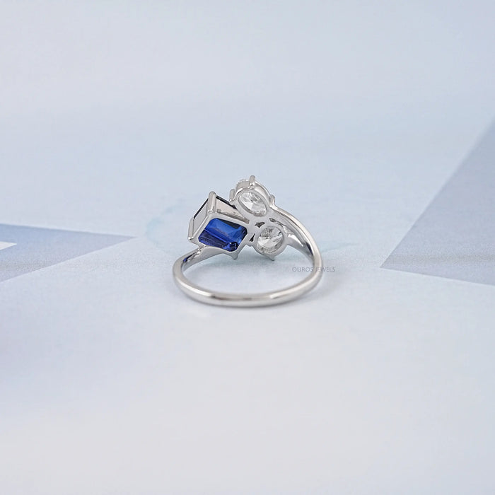 Sapphire Emerald And Oval Cut Split Shank Diamond Ring