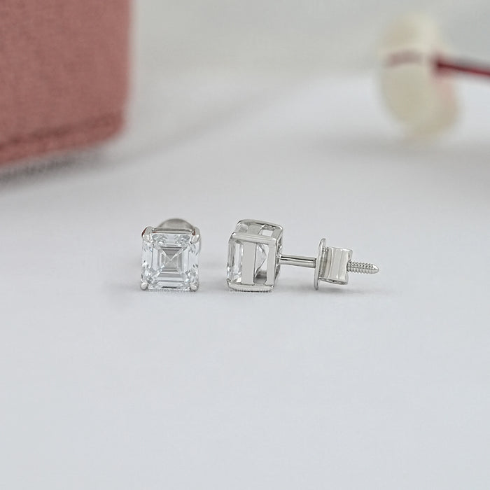 Asscher Cut Lab Made Diamond Stud Earrings