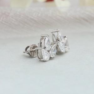 Three Stone Pear Cut Lab Diamond Earrings