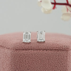 Emerald Cut Diamond Screw Back Earrings