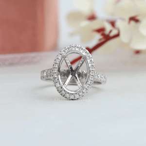 Oval Cut Halo Semi Mount Engagement Ring