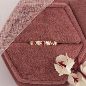 Round Ruby and Lab Grown Diamond Half Eternity Band