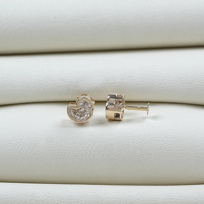 Duck Cut Lab Diamond Bezel Set Stud Earrings