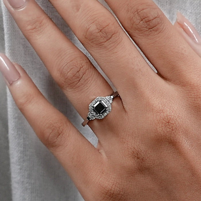 Asscher Cut Black Diamond Halo Ring