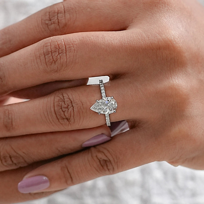 Lab Grown Pear Diamond Solitaire Accent Ring