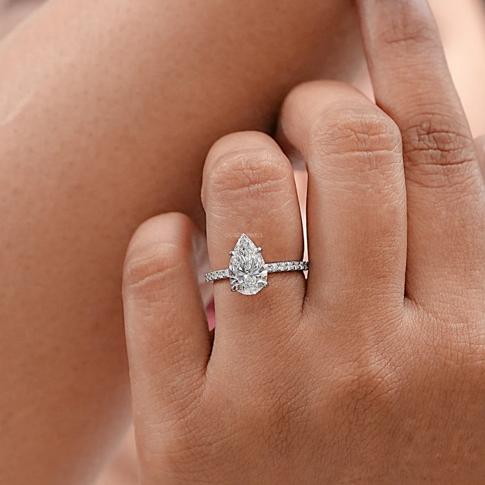 Lab Grown Pear Diamond Solitaire Accent Ring