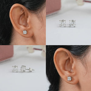 Square Old Mine Cushion Cut Lab Diamond Stud