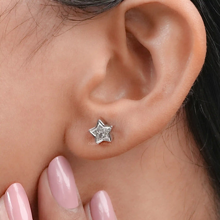 Star Shaped Diamond Bezel Set Earrings