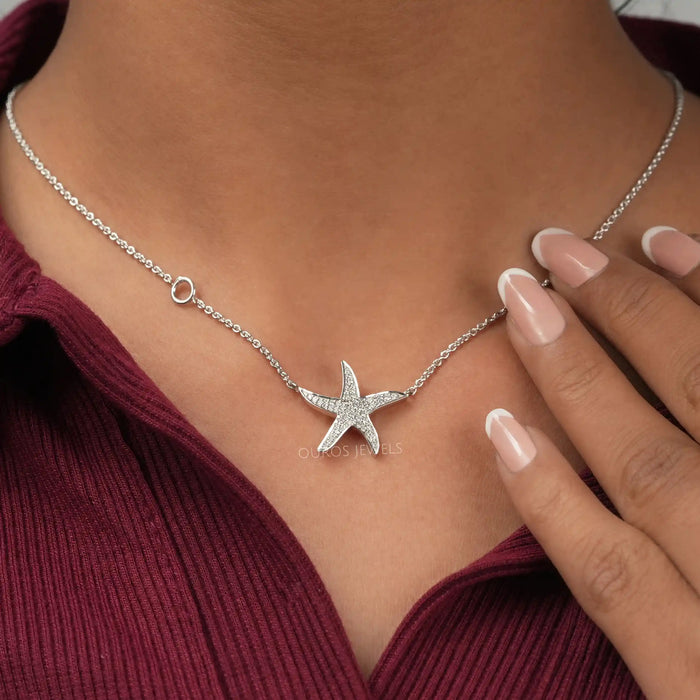 starfish diamond pendant in white gold 