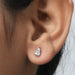 Arrow Cut Stud Diamond Earrings worn on an ear, showcasing a unique arrow-shaped diamond in a minimalist stud design.