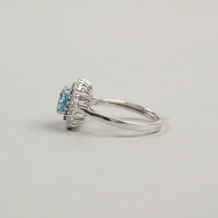 Fancy Blue Cushion Cut Double Halo Lab Diamond Ring