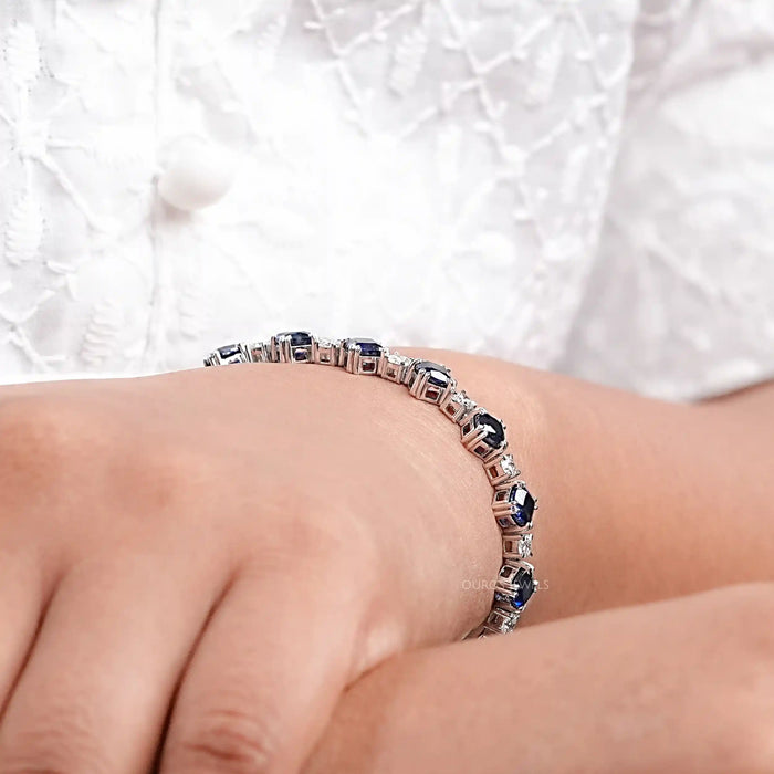 Sapphire Cushion Cut  Lab Grown Gemstone Bracelet