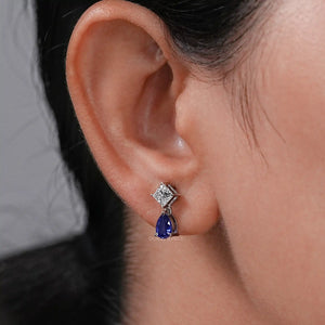 Pear Sapphire And Princess Diamond Two Stone Earring