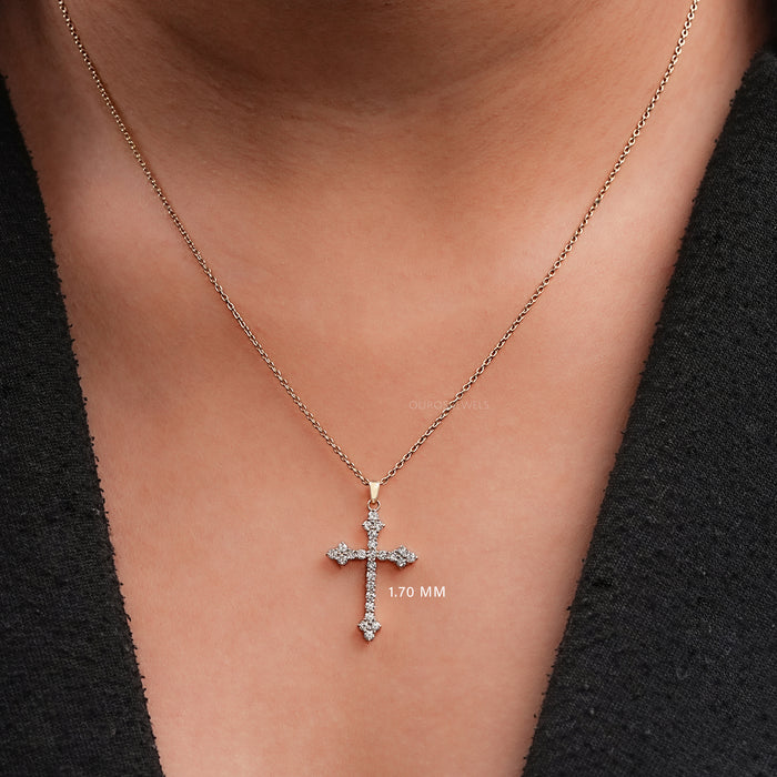 Round Lab Diamond Cross Pendant Neckace