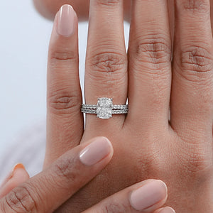 Elongated Cushion Cut Diamond Wedding Ring Set