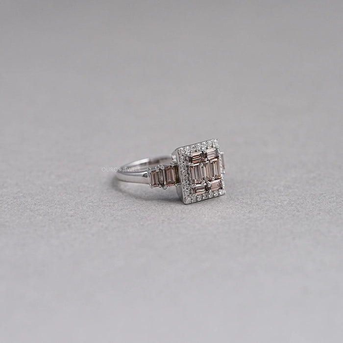 Baguette Cluster Halo Diamond Ring