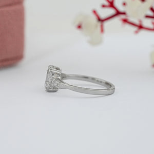 Three Stone Old Mine Cushion Cut Diamond Engagement Ring