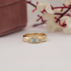 Blue Asscher Diamond Bezel Set Three Stone Ring