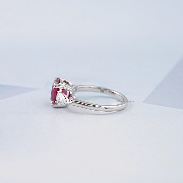 Ruby with Diamond Three Stone Ring