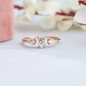 Hexagonal Diamond Trilogy Engagement Ring