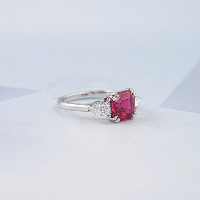 Ruby with Diamond Three Stone Ring