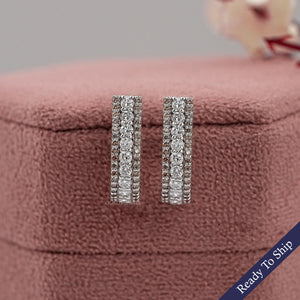 Fancy Round Brown Diamond Bar Earrings