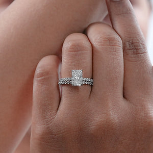 Radiant Cut Hidden Halo Engagement Ring with Wedding Band