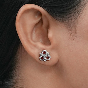 Red Ruby Three Stone Stud